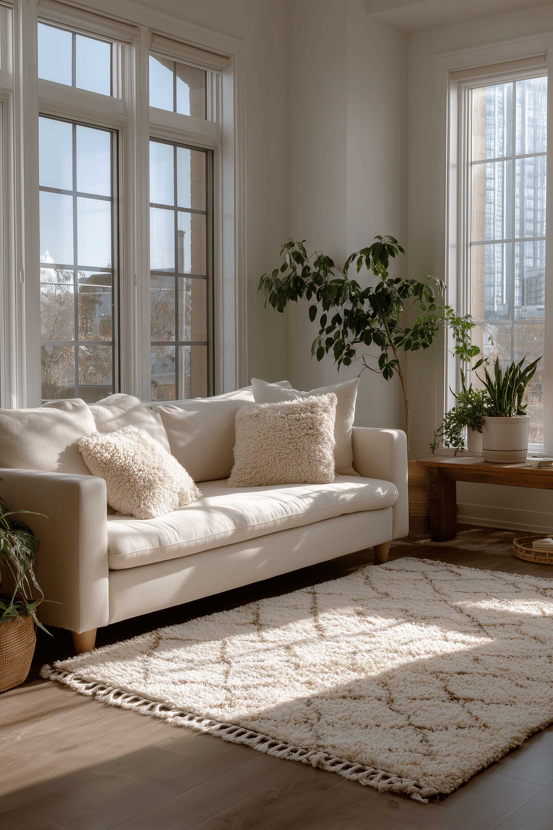 Modern space with neutral Moroccan rug