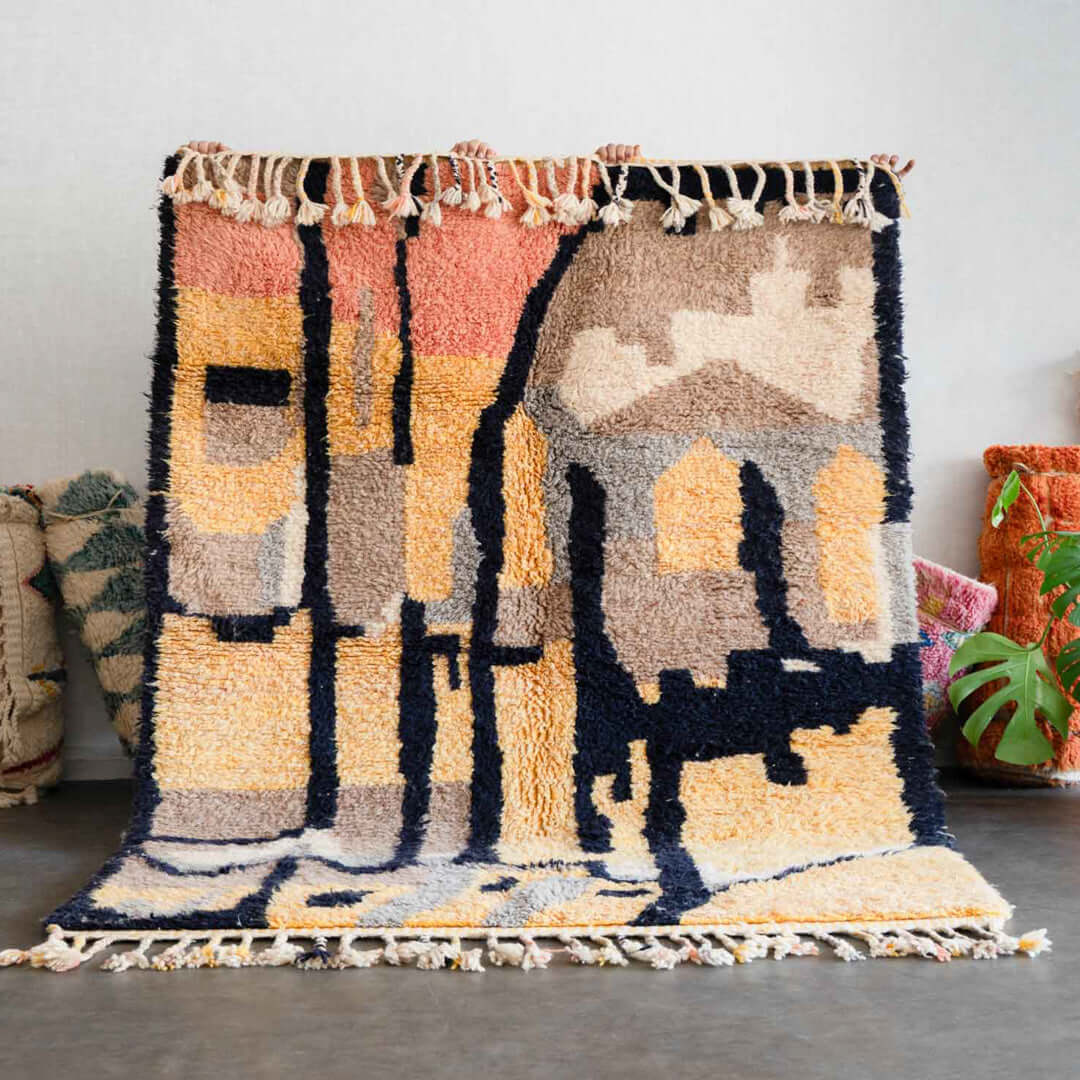 Colorful Abstract Area Rug, Handmade Wool Rug, Soft discount Moroccan Shag Rug.