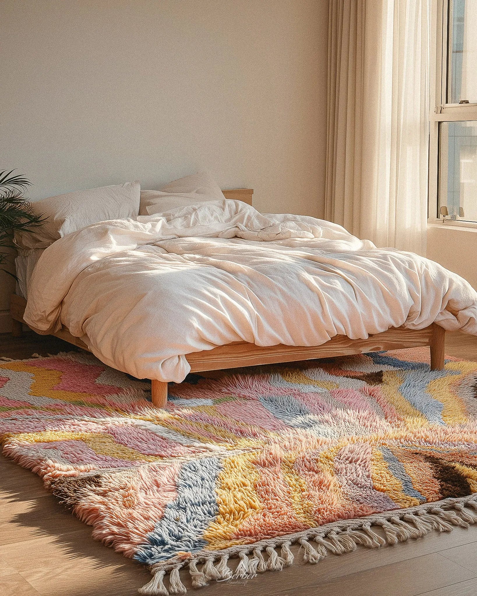 Abstract Pink Rug 3 X 5 Ft | 90 X 150 Cm / With Tassels / Short (0.4” / 1 cm)