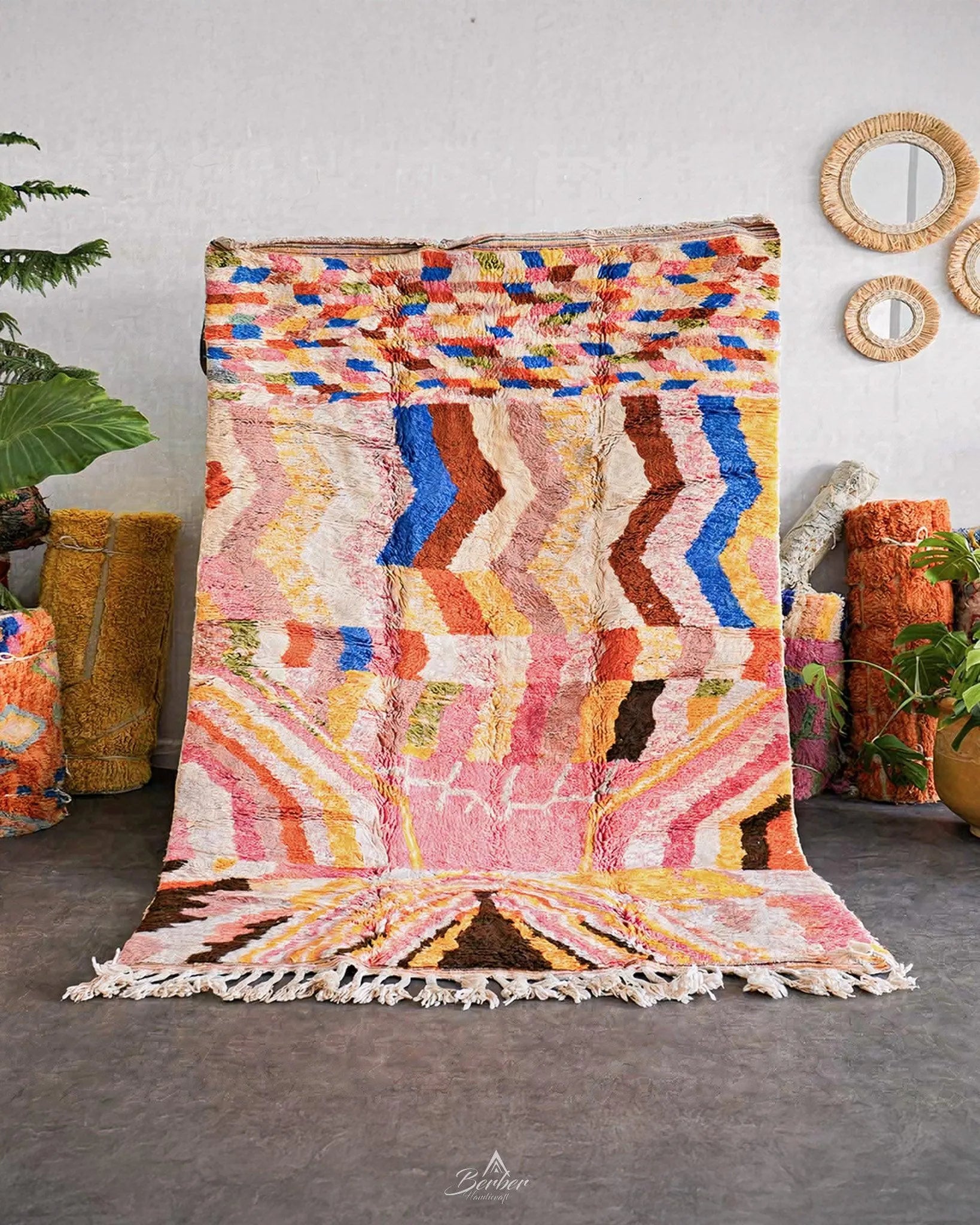 Abstract Pink Rug 3 X 5 Ft | 90 X 150 Cm / With Tassels / Short (0.4” / 1 cm)