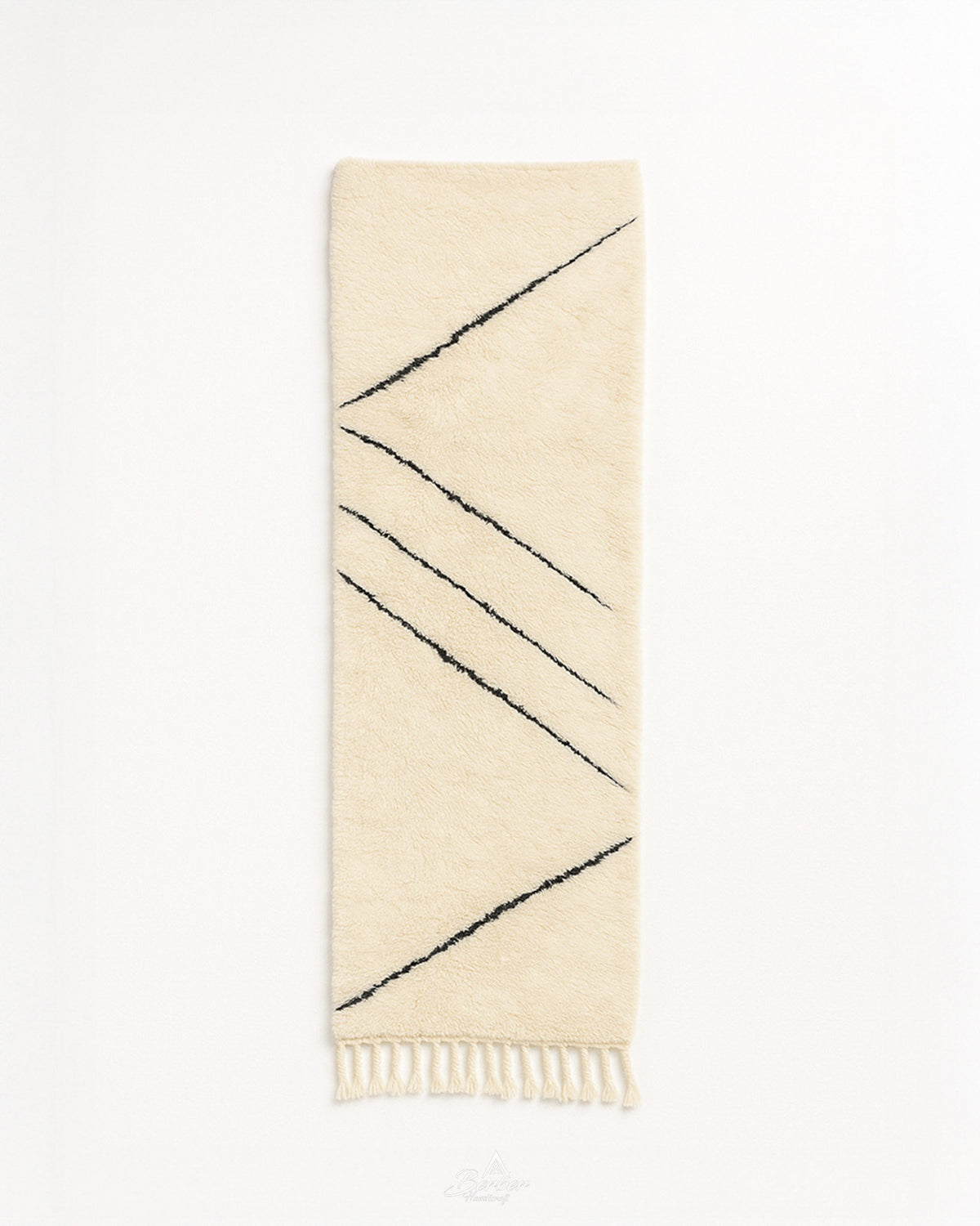 Beni Ourain Rug Runner 2 X 6 Ft | 60 X 180 Cm / With Tassels / Short (0.4” / 1 cm)