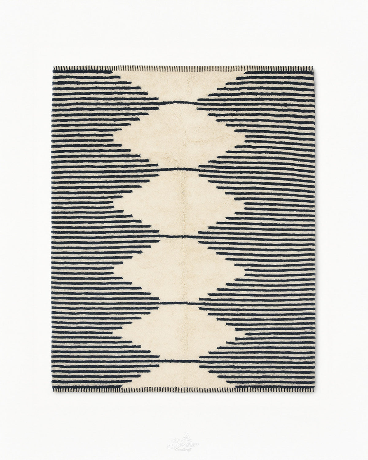 Beni Ourain Moroccan Rug 3 X 5 Ft | 90 X 150 Cm / With Tassels / Short (0.4” / 1 cm)