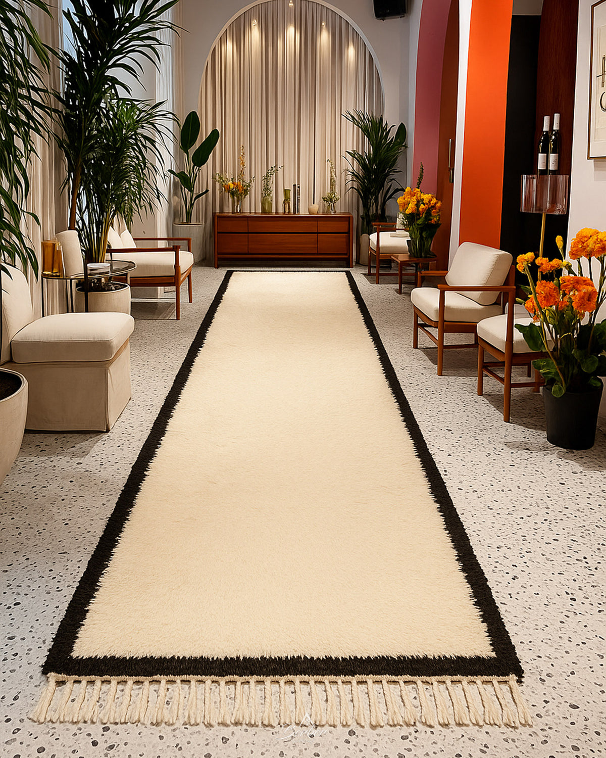 Off White Berber Runner Rug 2 X 6 Ft | 60 X 180 Cm / With Tassels / Short (0.4” / 1 cm)