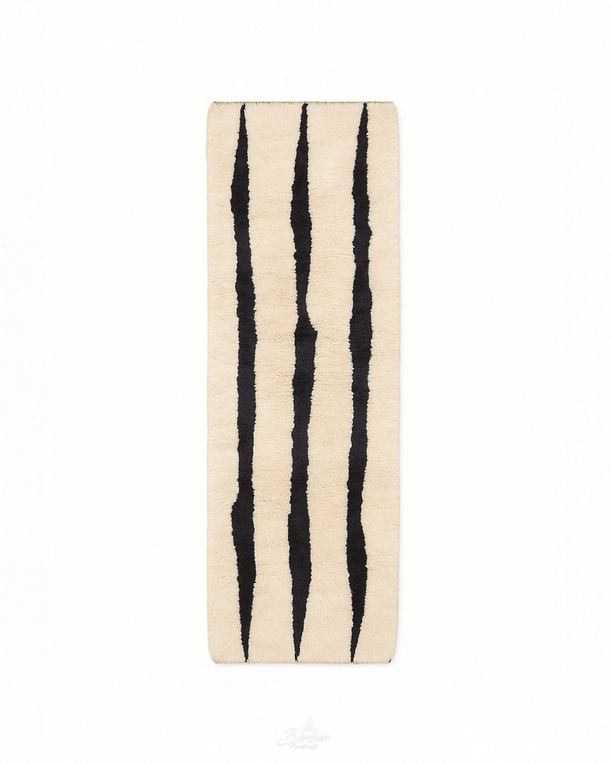Minimalist Moroccan Runner Rug 2 X 6 Ft | 60 X 180 Cm / With Tassels / Short (0.4” / 1 cm)