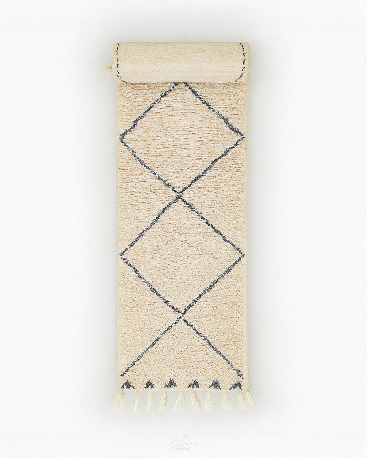 Diamond Beni Ourain Runner 2 X 6 Ft | 60 X 180 Cm / With Tassels / Short (0.4” / 1 cm)
