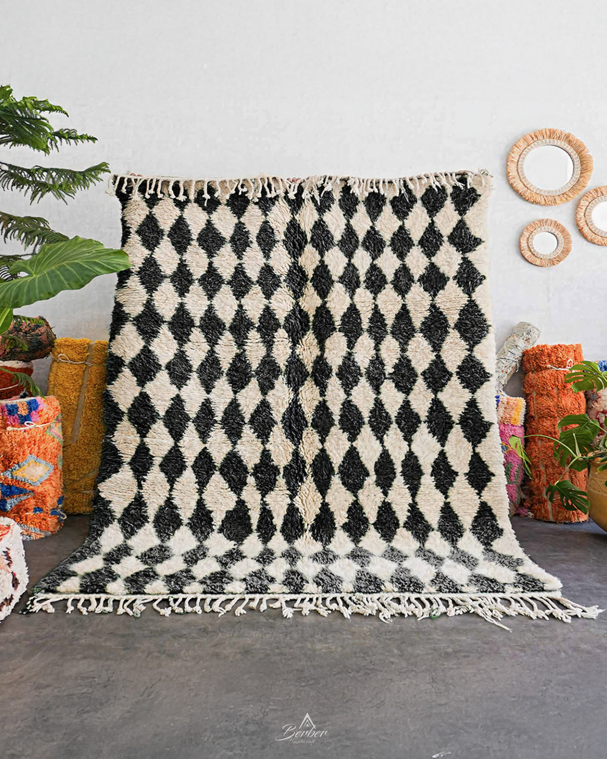 Black And White Checkered Rug 3 X 5 Ft | 90 X 150 Cm / With Tassels / Short (0.4” / 1 cm)