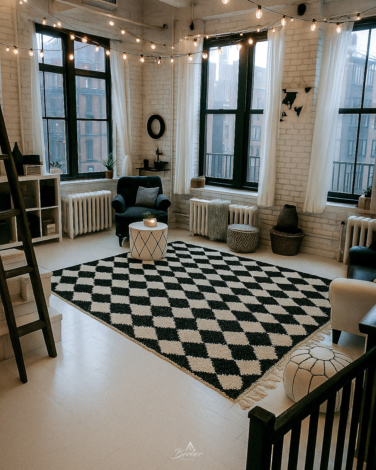 Black And White Checkered Rug 3 X 5 Ft | 90 X 150 Cm / With Tassels / Short (0.4” / 1 cm)