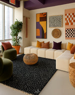 Black Dotted Rug 3 X 5 Ft | 90 X 150 Cm / With Tassels / Short (0.4” / 1 cm)