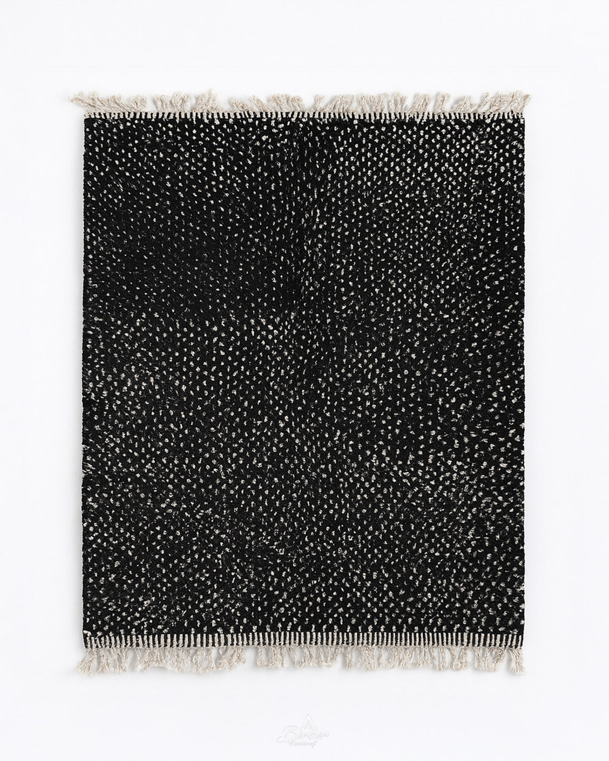 Black Dotted Rug 3 X 5 Ft | 90 X 150 Cm / With Tassels / Short (0.4” / 1 cm)