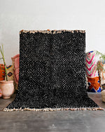 Black Dotted Rug 3 X 5 Ft | 90 X 150 Cm / With Tassels / Short (0.4” / 1 cm)