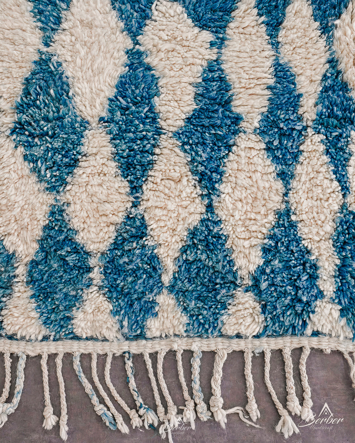 Blue Checkered Moroccan Rug 3 X 5 Ft | 90 X 150 Cm / With Tassels / Short (0.4” / 1 cm)