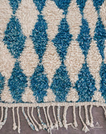 Blue Checkered Moroccan Rug 3 X 5 Ft | 90 X 150 Cm / With Tassels / Short (0.4” / 1 cm)