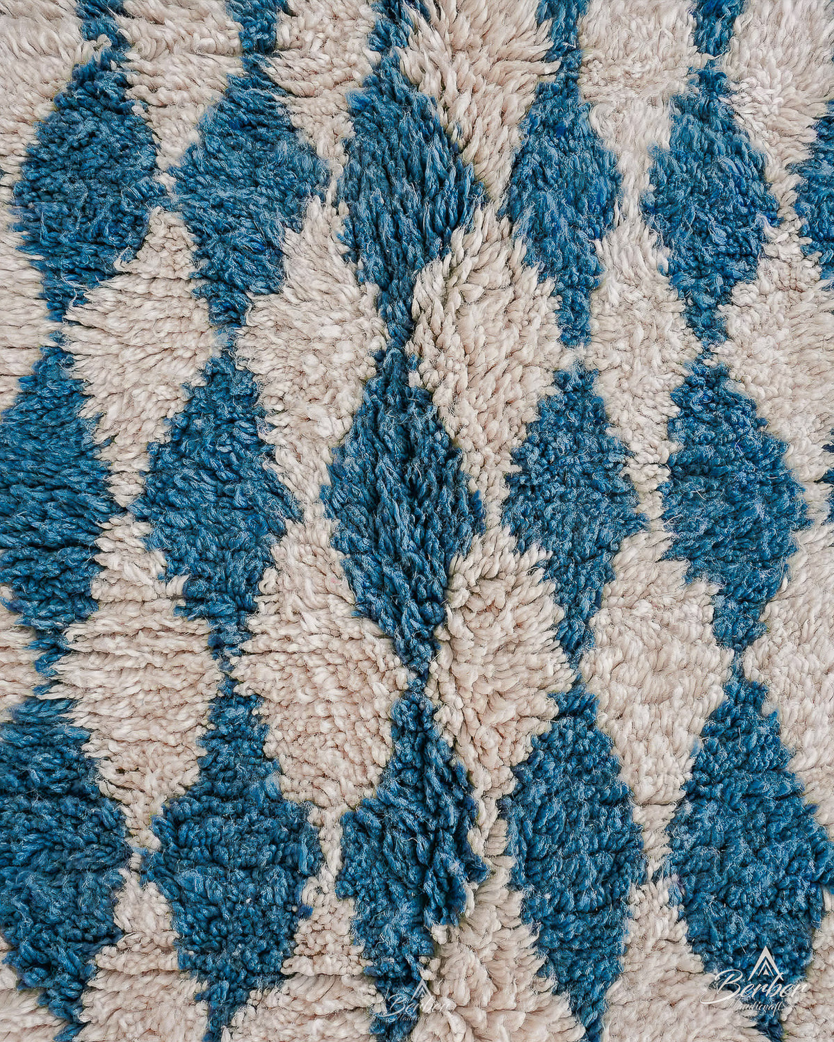 Blue Checkered Moroccan Rug 3 X 5 Ft | 90 X 150 Cm / With Tassels / Short (0.4” / 1 cm)