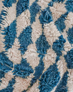 Blue Checkered Moroccan Rug 3 X 5 Ft | 90 X 150 Cm / With Tassels / Short (0.4” / 1 cm)