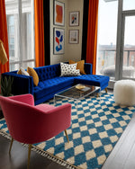 Blue Checkered Moroccan Rug 3 X 5 Ft | 90 X 150 Cm / With Tassels / Short (0.4” / 1 cm)