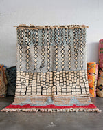Blue Tribal Rug 3 X 5 Ft | 90 X 150 Cm / With Tassels / Short (0.4” / 1 cm)