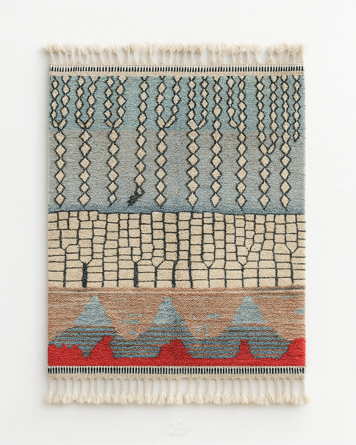 Blue Tribal Rug 3 X 5 Ft | 90 X 150 Cm / With Tassels / Short (0.4” / 1 cm)