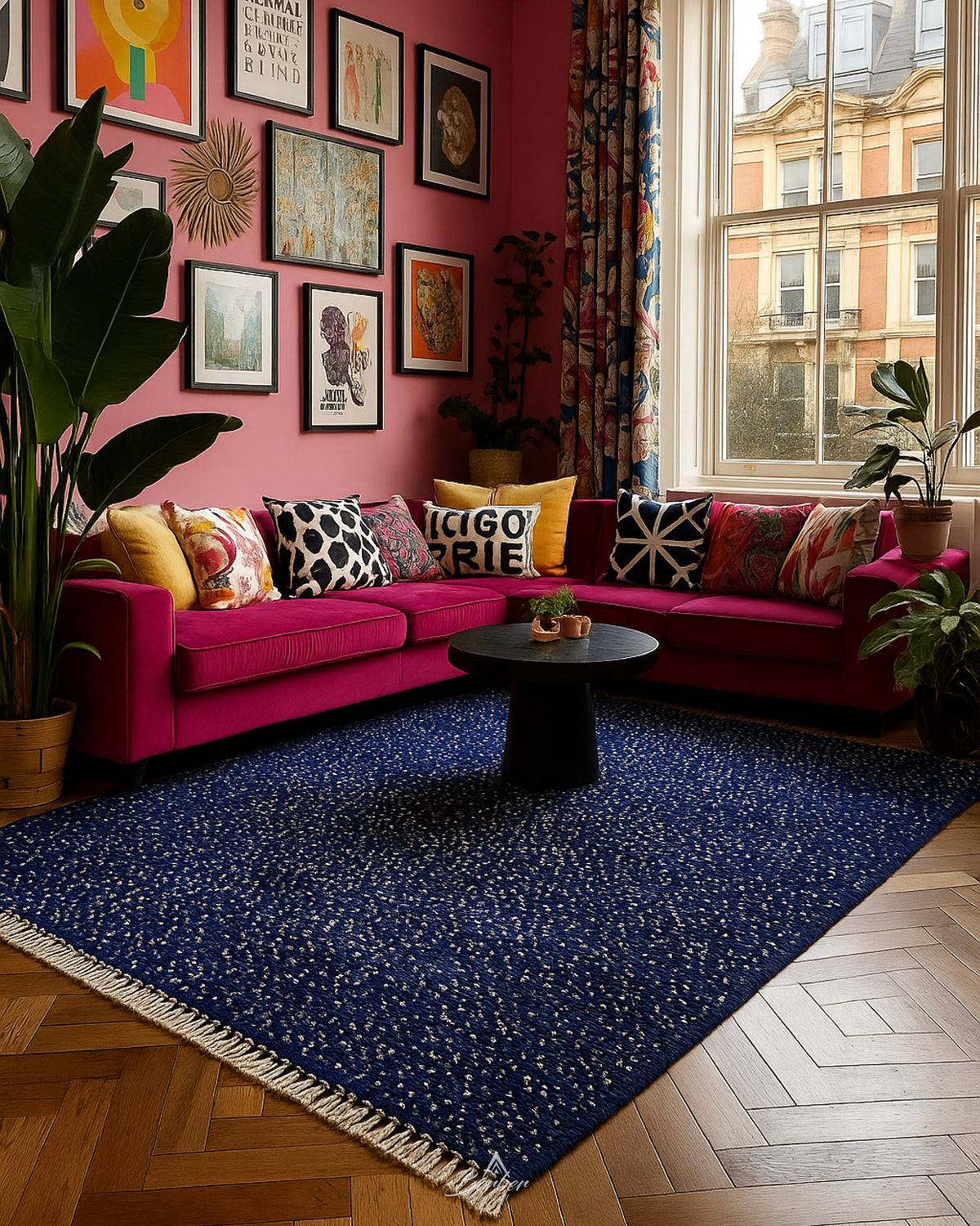Blue Dotted Berber Rug 3 X 5 Ft | 90 X 150 Cm / With Tassels / Short (0.4” / 1 cm)