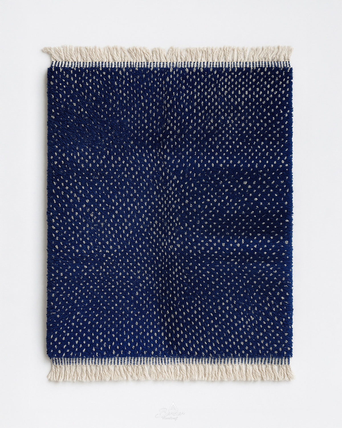 Blue Dotted Berber Rug 3 X 5 Ft | 90 X 150 Cm / With Tassels / Short (0.4” / 1 cm)