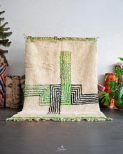 Bohemian Green Rug 3 X 5 Ft | 90 X 150 Cm / With Tassels / Short (0.4” / 1 cm)