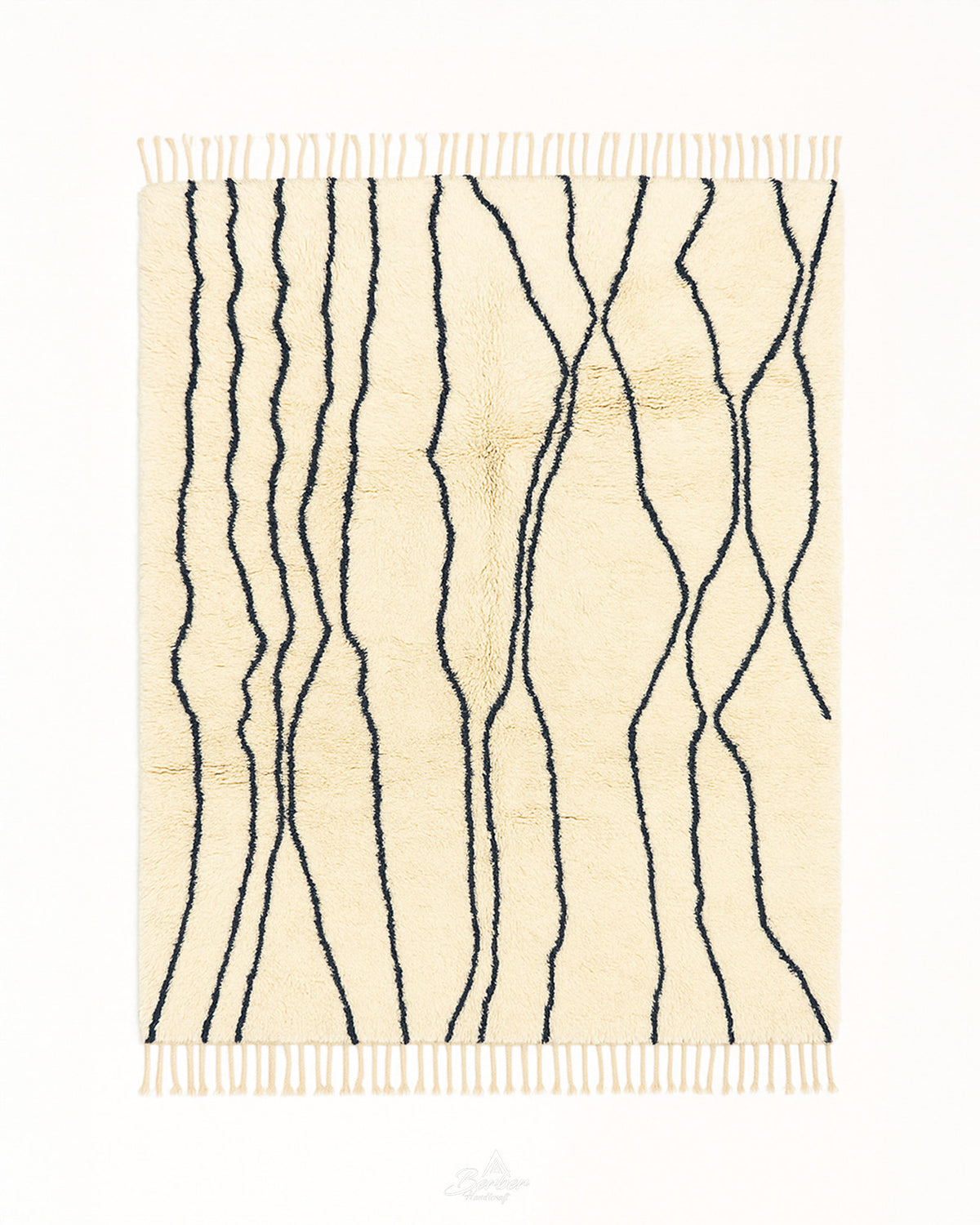 Natural Wool Shag Rug 3 X 5 Ft | 90 X 150 Cm / With Tassels / Short (0.4” / 1 cm)