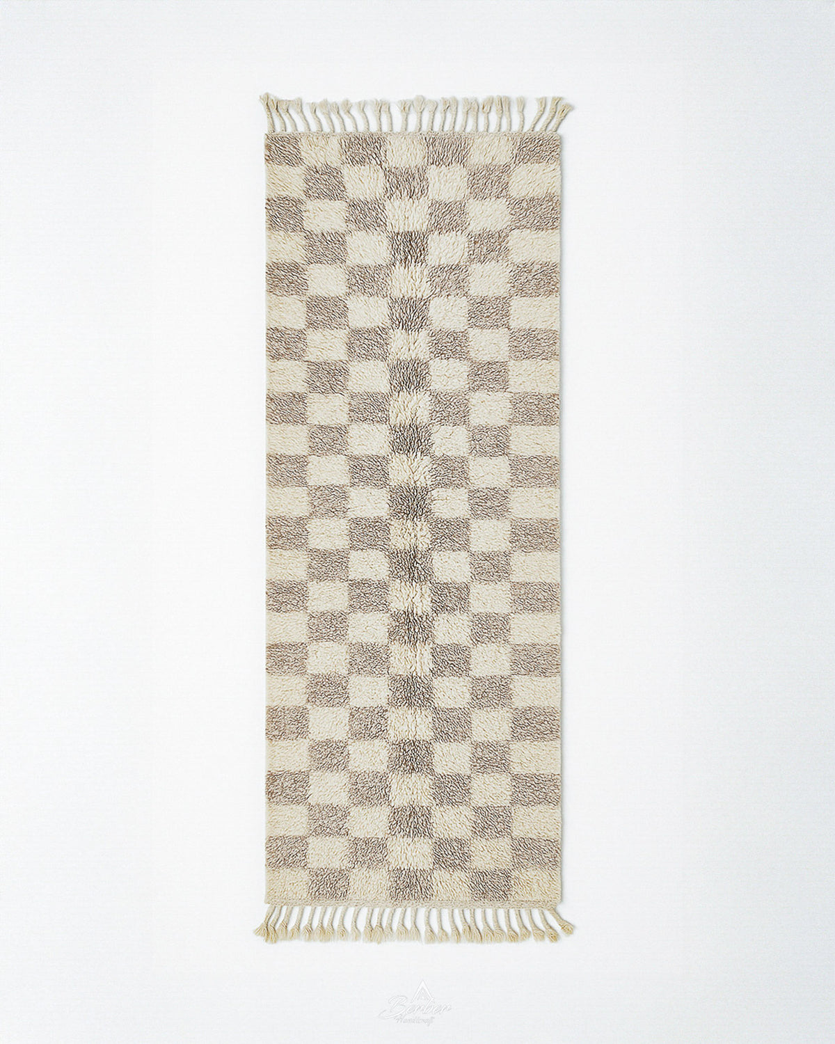 Brown Checkered Runner 2 X 6 Ft | 60 X 180 Cm / With Tassels / Short (0.4” / 1 cm)