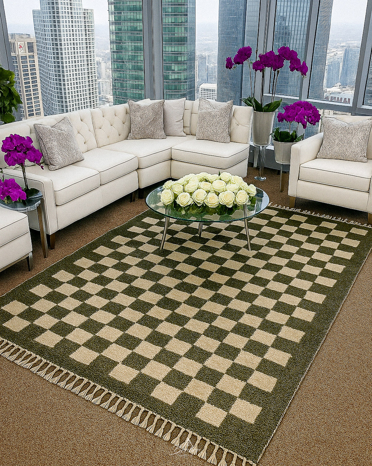Moroccan Checkered Rug 3 X 5 Ft | 90 X 150 Cm / With Tassels / Short (0.4” / 1 cm)
