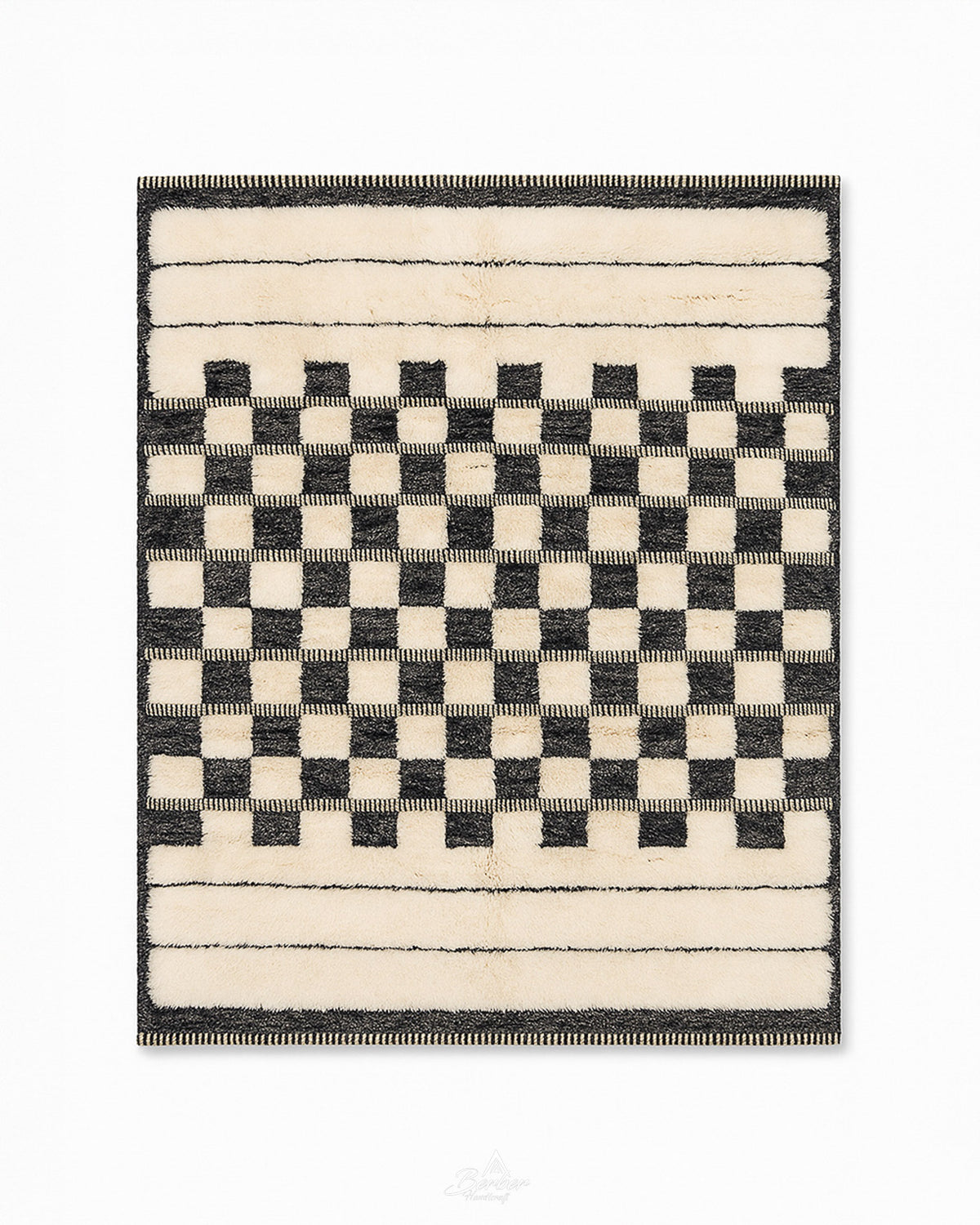 Checkered Wool Rug 3 X 5 Ft | 90 X 150 Cm / With Tassels / Short (0.4” / 1 cm)