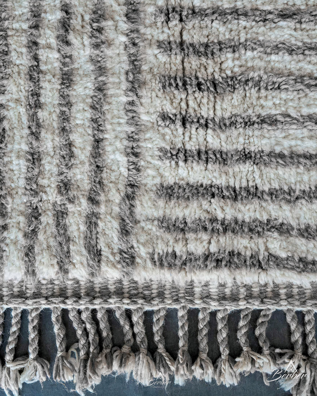 Striped Grey Moroccan rug 3 X 5 Ft | 90 X 150 Cm / With Tassels / Short (0.4” / 1 cm)