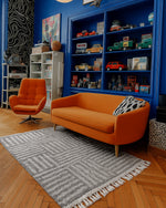 Striped Grey Moroccan rug 3 X 5 Ft | 90 X 150 Cm / With Tassels / Short (0.4” / 1 cm)