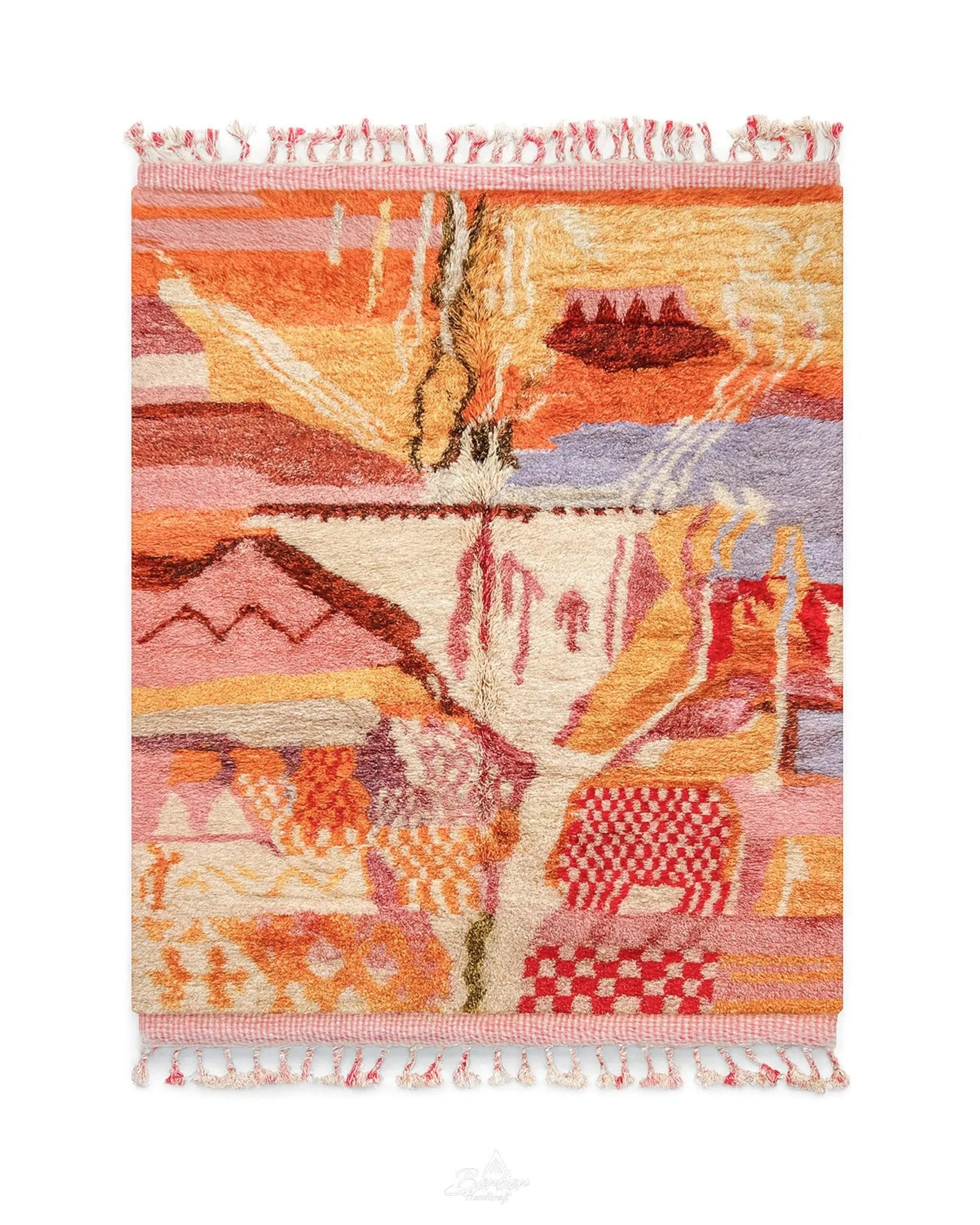 Colorful Moroccan Rug 3 X 5 Ft | 90 X 150 Cm / With Tassels / Short (0.4” / 1 cm)