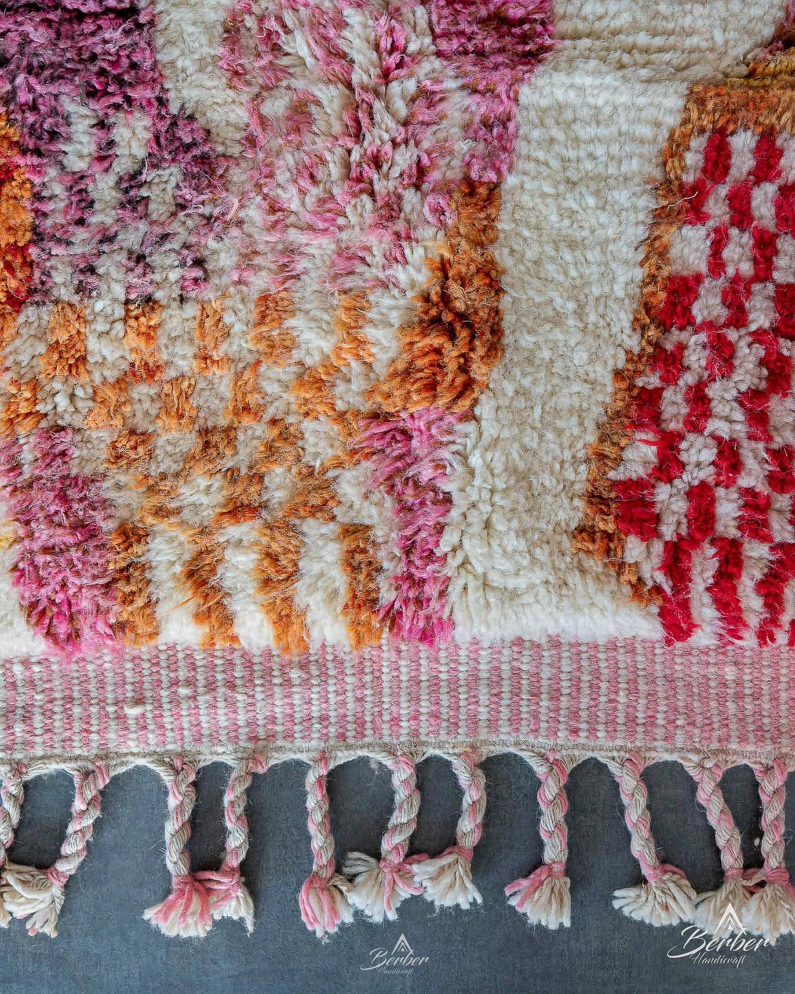 Colorful Moroccan Rug 3 X 5 Ft | 90 X 150 Cm / With Tassels / Short (0.4” / 1 cm)