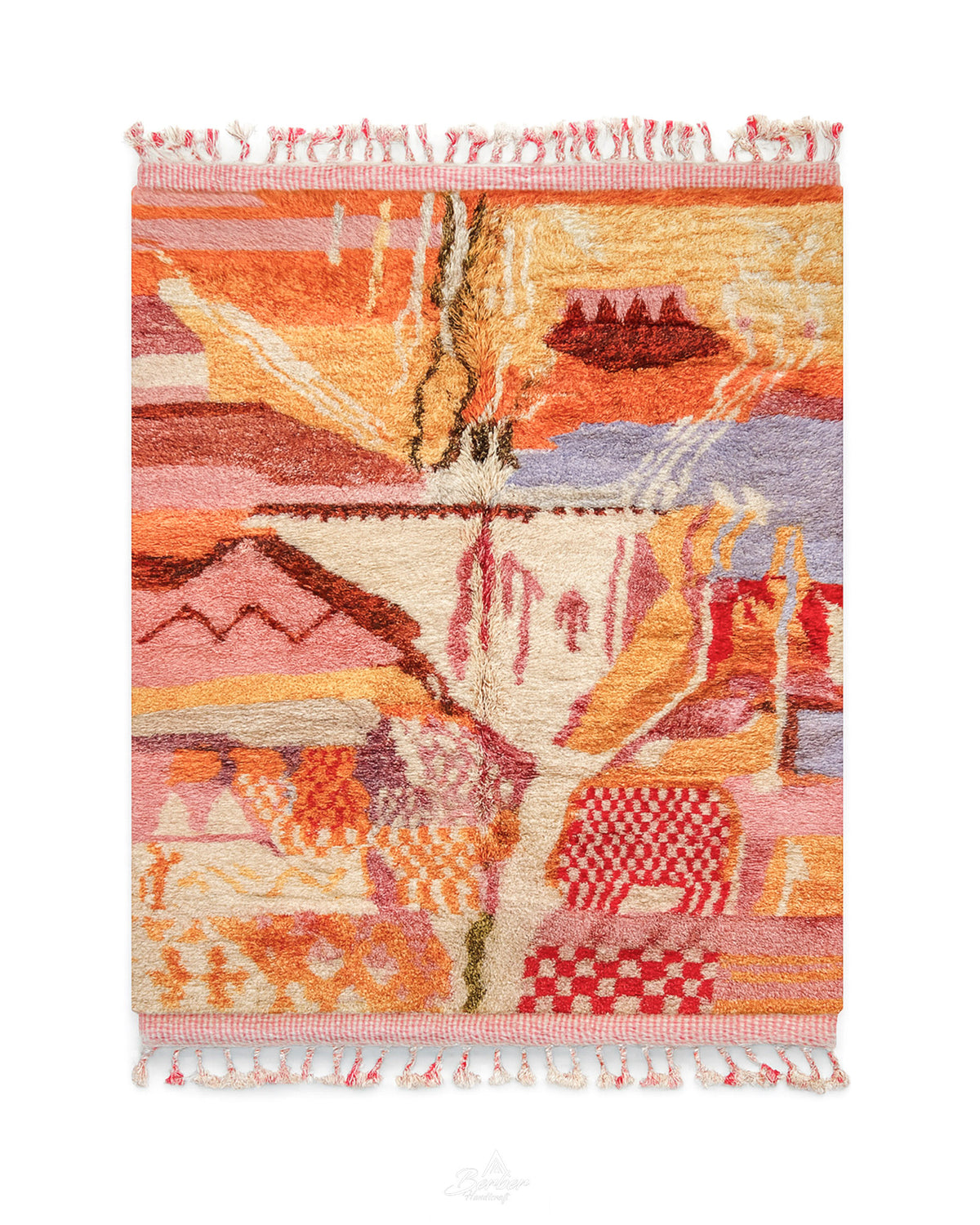 Colorful Moroccan Rug 3 X 5 Ft | 90 X 150 Cm / With Tassels / Short (0.4” / 1 cm)