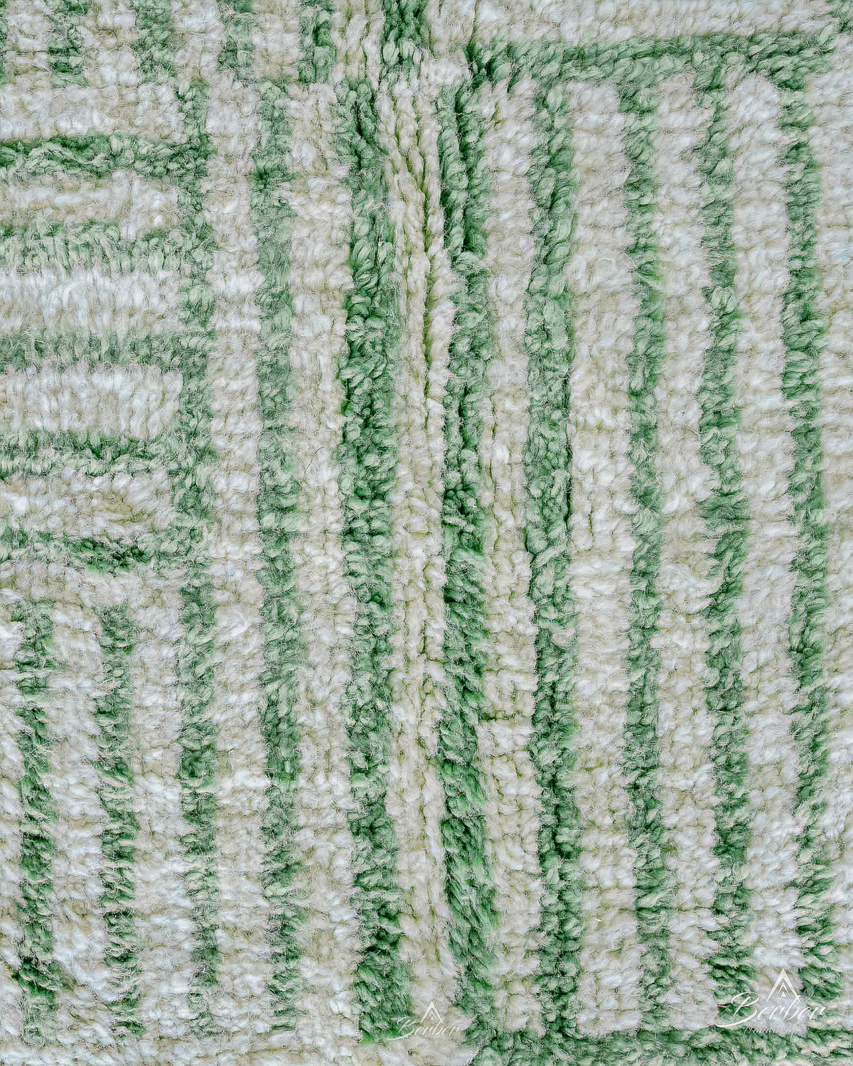 Green Striped Moroccan Rug 3 X 5 Ft | 90 X 150 Cm / With Tassels / Short (0.4” / 1 cm)