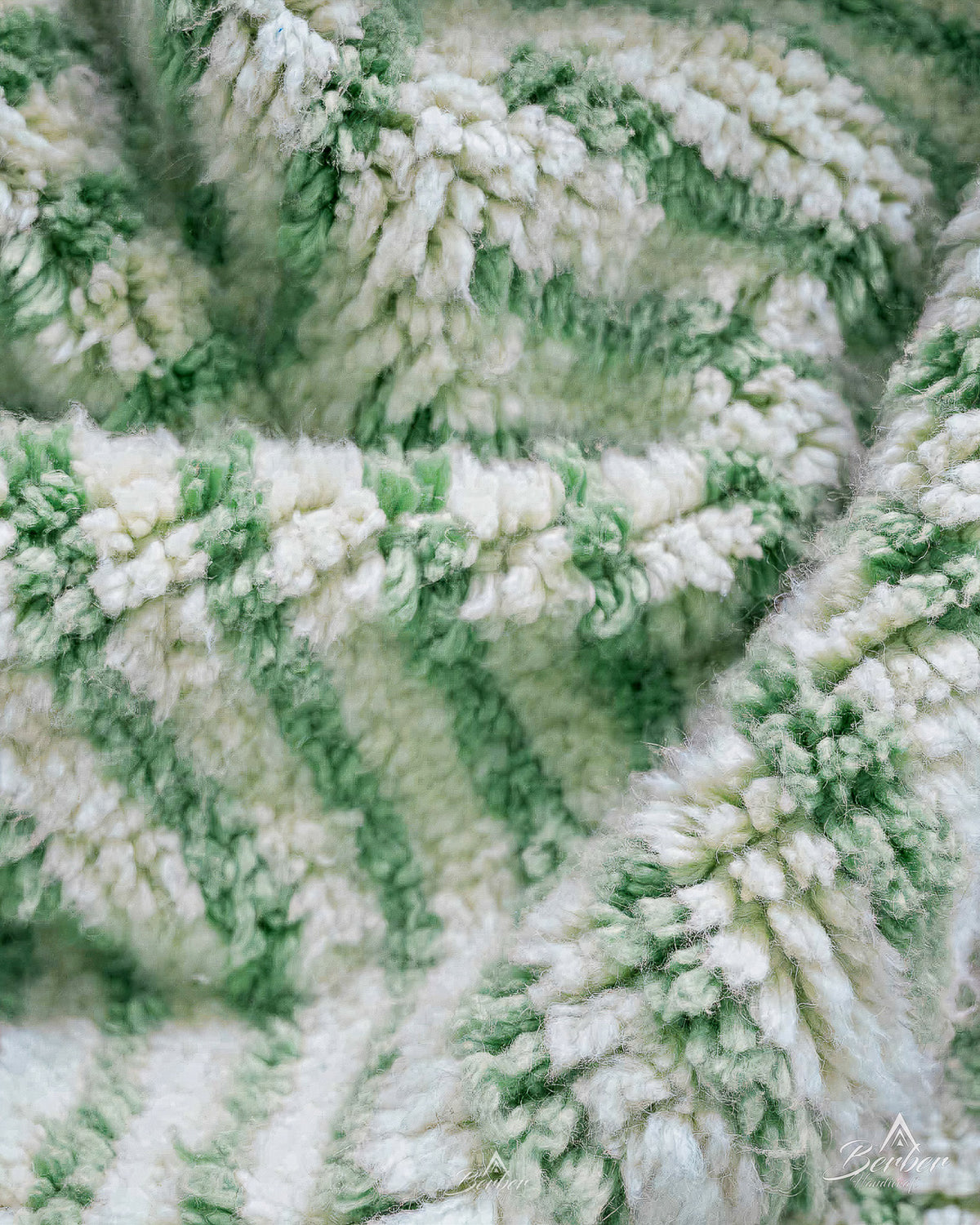 Green Striped Moroccan Rug 3 X 5 Ft | 90 X 150 Cm / With Tassels / Short (0.4” / 1 cm)