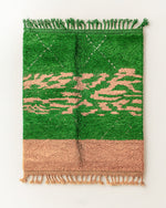 Green Pink Wool Rug 3 X 5 Ft | 90 X 150 Cm / With Tassels / Short (0.4” / 1 cm)