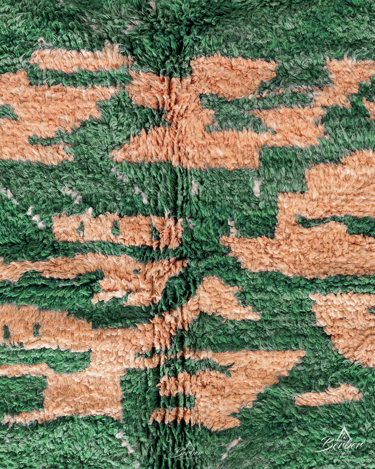 Green Pink Wool Rug 3 X 5 Ft | 90 X 150 Cm / With Tassels / Short (0.4” / 1 cm)