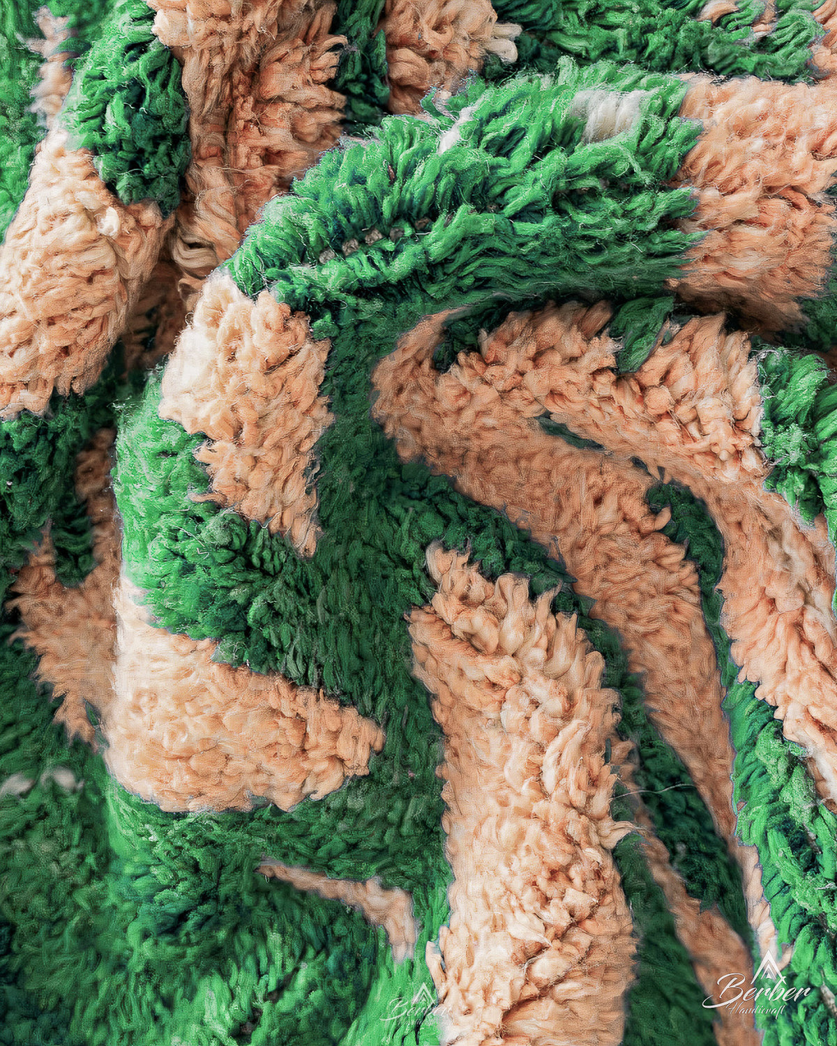 Green Pink Wool Rug 3 X 5 Ft | 90 X 150 Cm / With Tassels / Short (0.4” / 1 cm)