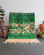 Green Pink Wool Rug 3 X 5 Ft | 90 X 150 Cm / With Tassels / Short (0.4” / 1 cm)