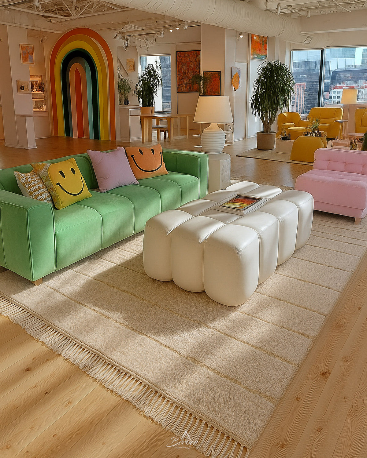 Handwoven Area Rug 3 X 5 Ft | 90 X 150 Cm / With Tassels / Short (0.4” / 1 cm)