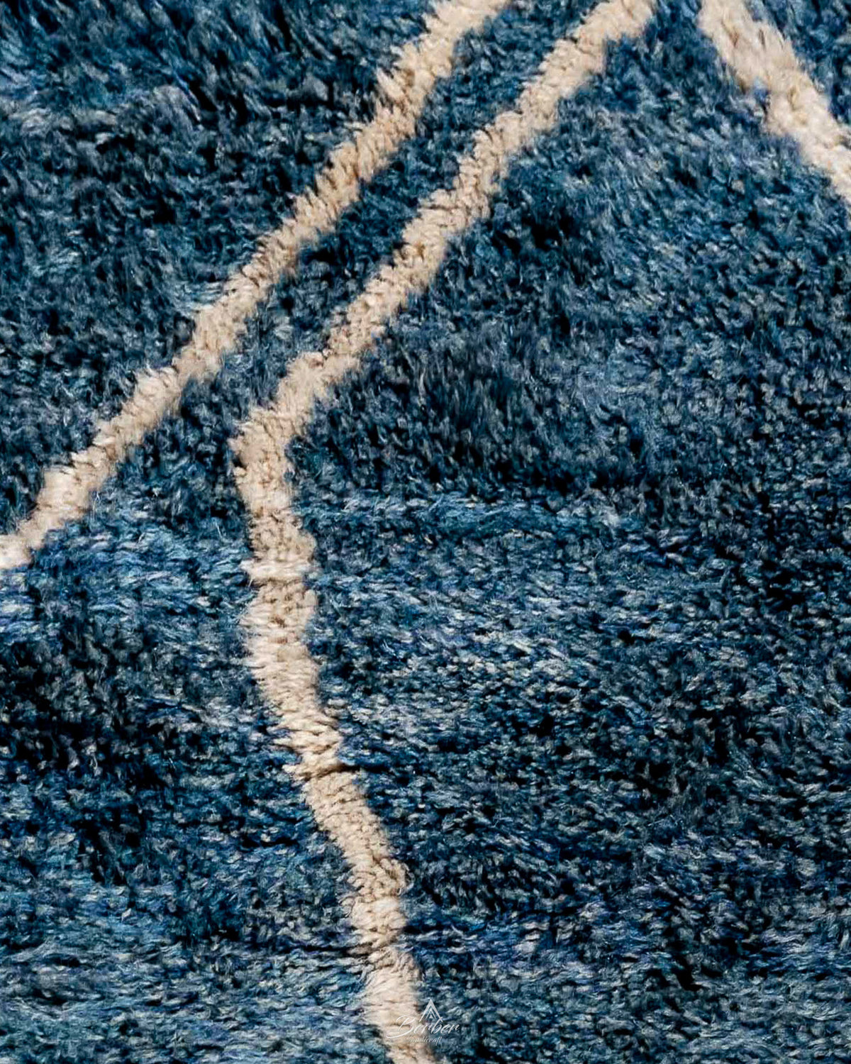 Blue Abstract Moroccan Rug 3 X 5 Ft | 90 X 150 Cm / With Tassels / Short (0.4” / 1 cm)
