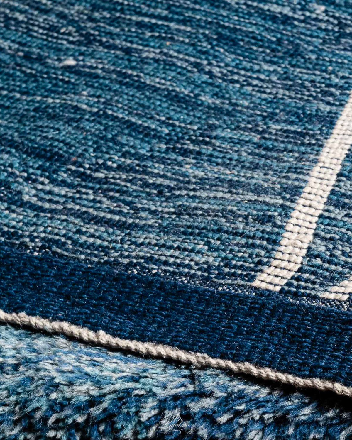 Blue Abstract Moroccan Rug 3 X 5 Ft | 90 X 150 Cm / With Tassels / Short (0.4” / 1 cm)
