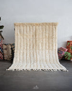 Ivory Moroccan Rug 3 X 5 Ft | 90 X 150 Cm / With Tassels / Short (0.4” / 1 cm)