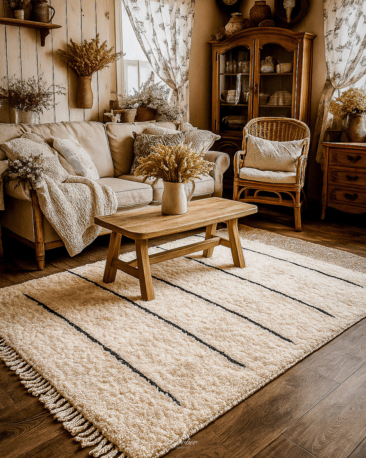 Soft Moroccan Area Rug 3 X 5 Ft | 90 X 150 Cm / With Tassels / Short (0.4” / 1 cm)