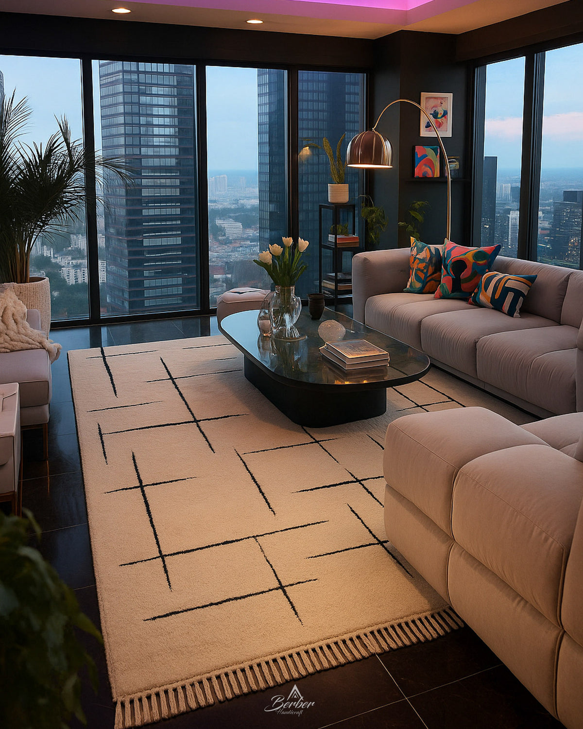 Contemporary Black and White Carpet 3 X 5 Ft | 90 X 150 Cm / With Tassels / Short (0.4” / 1 cm)