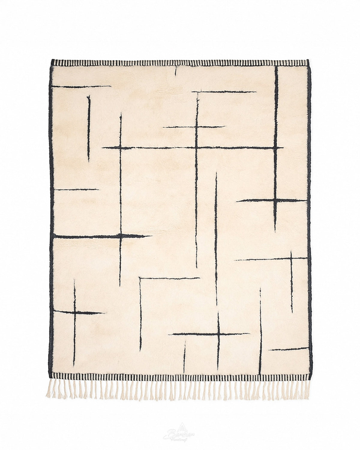 Contemporary Black and White Carpet 3 X 5 Ft | 90 X 150 Cm / With Tassels / Short (0.4” / 1 cm)