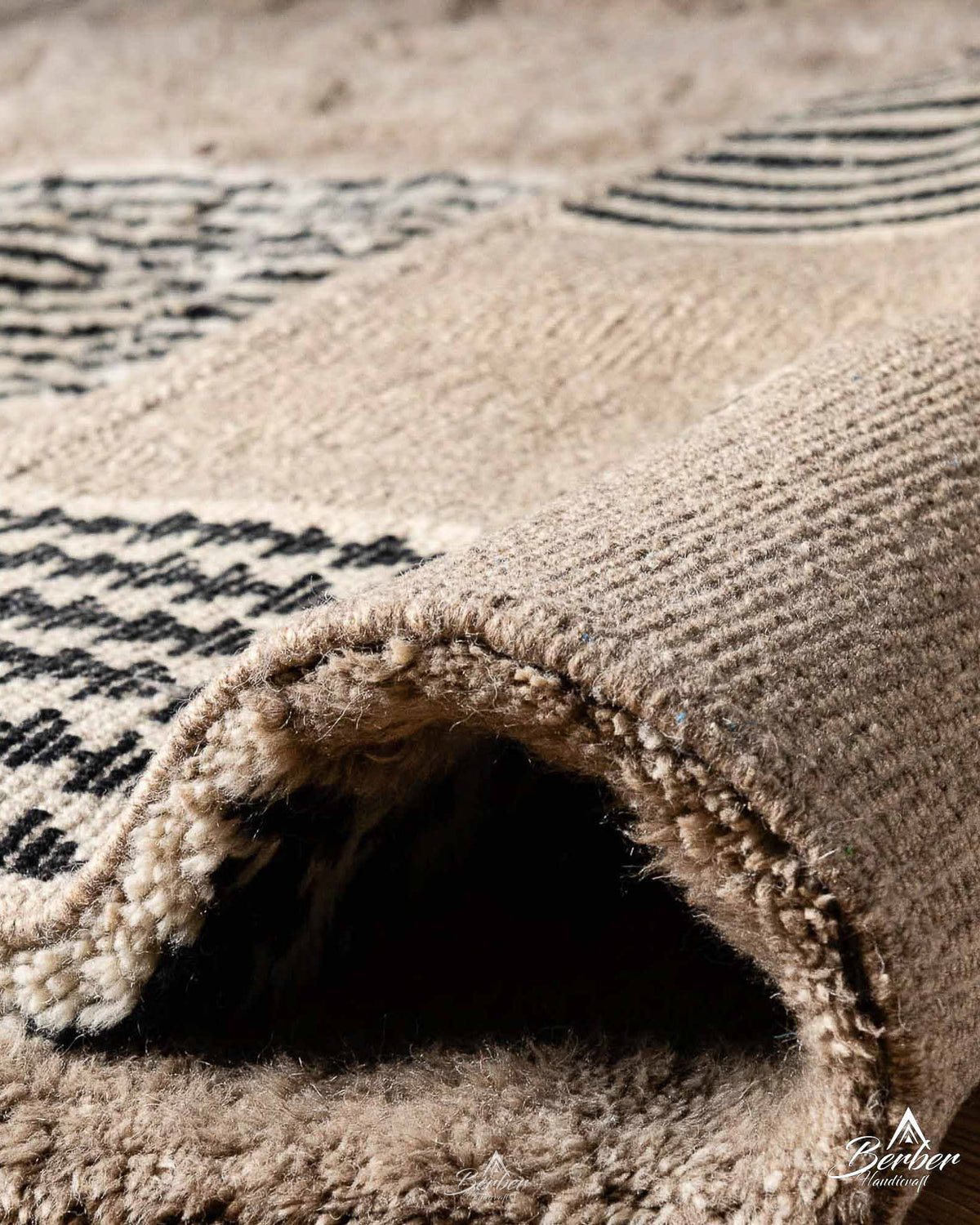 Striped Brown Moroccan Rug 3 X 5 Ft | 90 X 150 Cm / With Tassels / Short (0.4” / 1 cm)