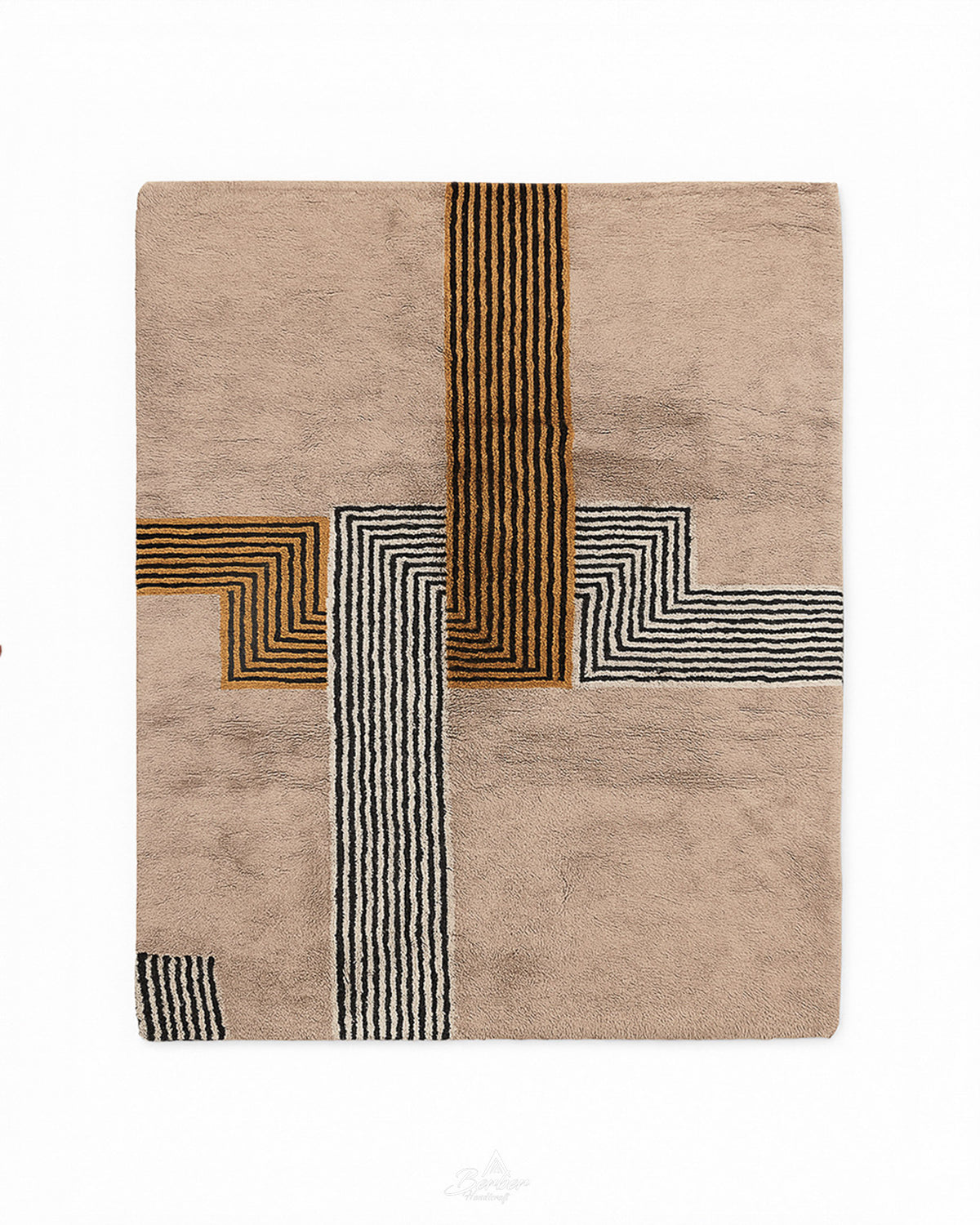Striped Brown Moroccan Rug 3 X 5 Ft | 90 X 150 Cm / With Tassels / Short (0.4” / 1 cm)