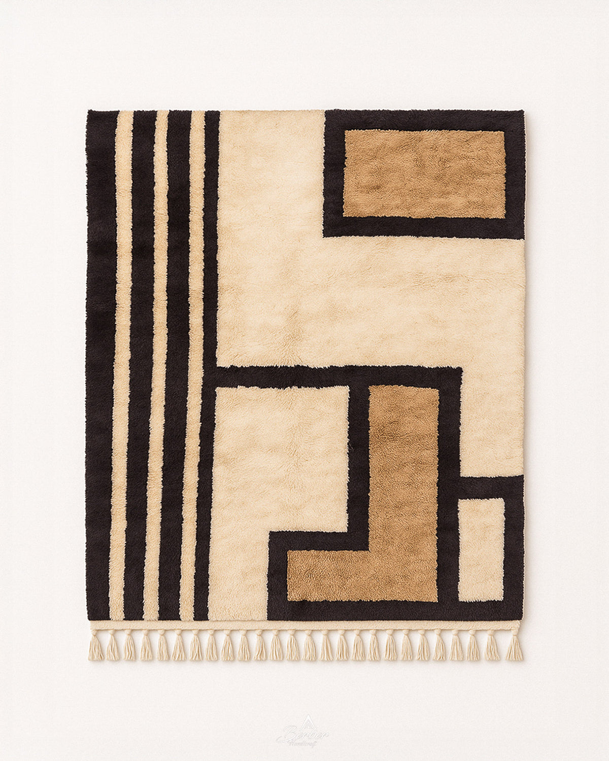 Moroccan Berber Rug 3 X 5 Ft | 90 X 150 Cm / With Tassels / Short (0.4” / 1 cm)