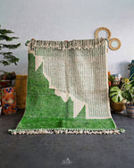 Moroccan Rug Green 3 X 5 Ft | 90 X 150 Cm / With Tassels / Short (0.4” / 1 cm)